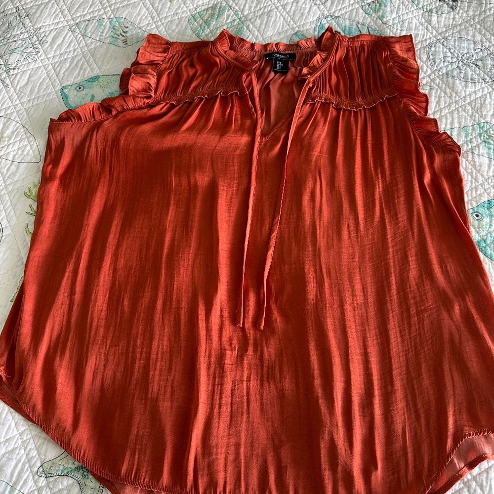 Ruffled top,  burnt orange